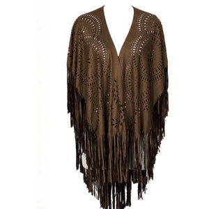Clothing T&S Fringe Poncho Poncho Coffee