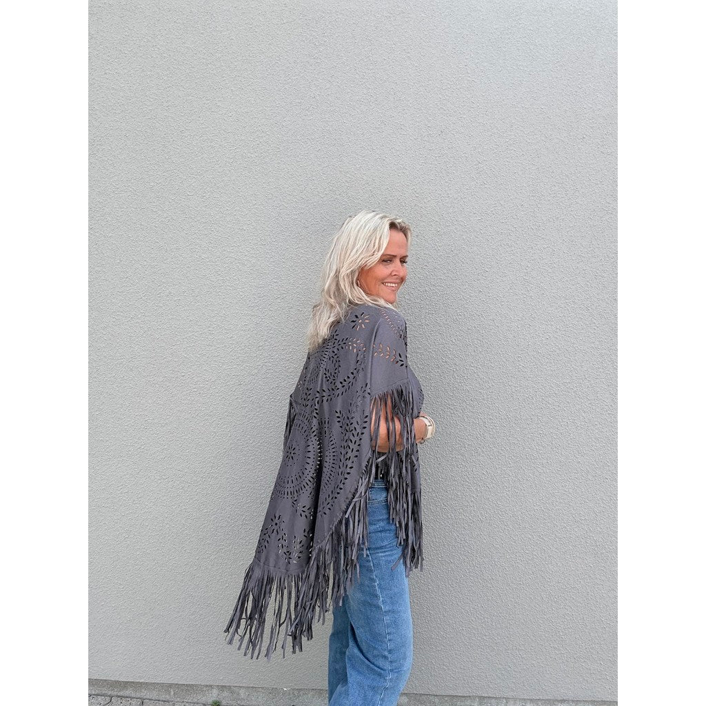 Clothing T&S Fringe Poncho Poncho Grey