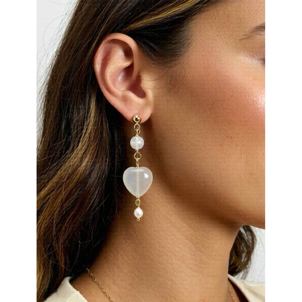 Jewelry T&S Heart stone earring Earring White agat