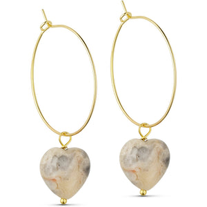 Jewelry T&S Heart stone hoop earring Earring Grey agat