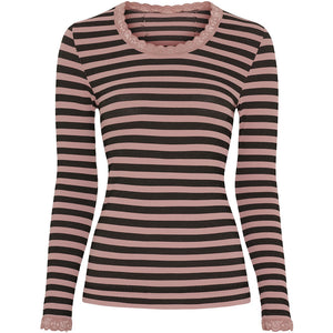 Microfiber T&S ISA FRIDA dark stripe T-shirt LS T-shirt LS Nero/Rosa antico