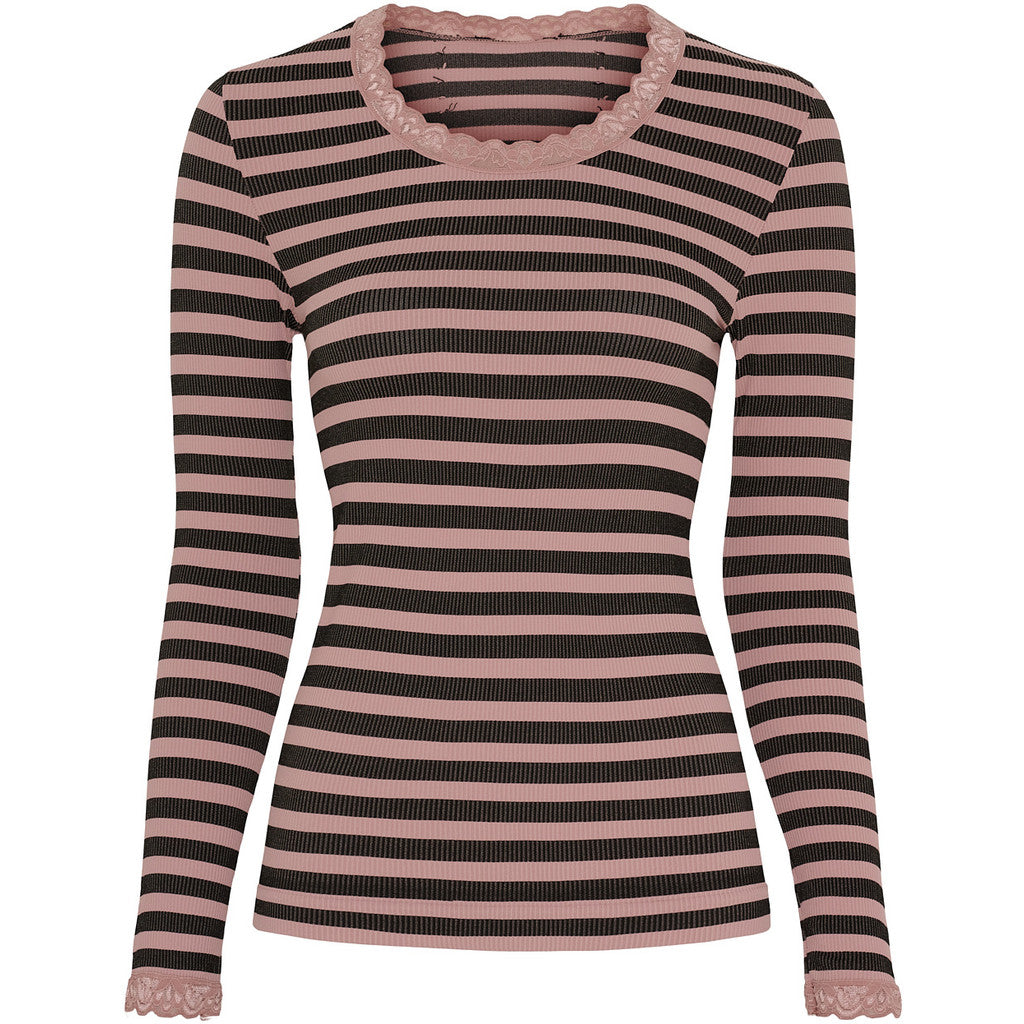 Microfiber T&S ISA FRIDA dark stripe T-shirt LS T-shirt LS Nero/Rosa antico