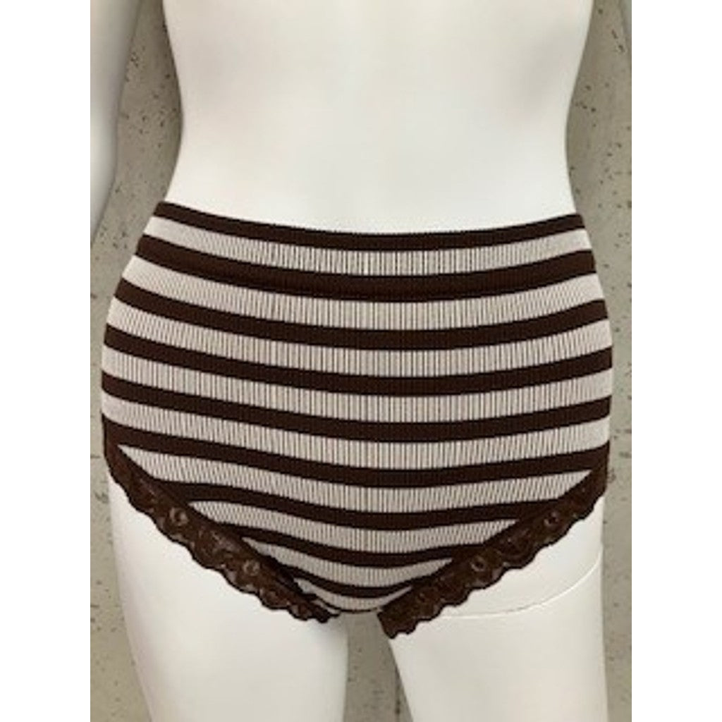 Microfiber T&S ISA stripe rib midi panties lace Panties Cioccolato-bianco