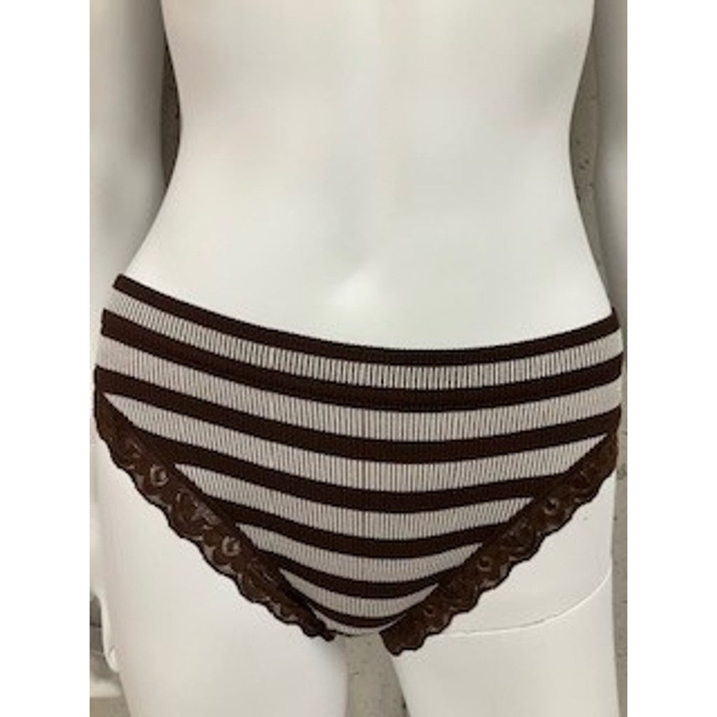 Microfiber T&S ISA stripe rib panties lace Panties Cioccolato-bianco