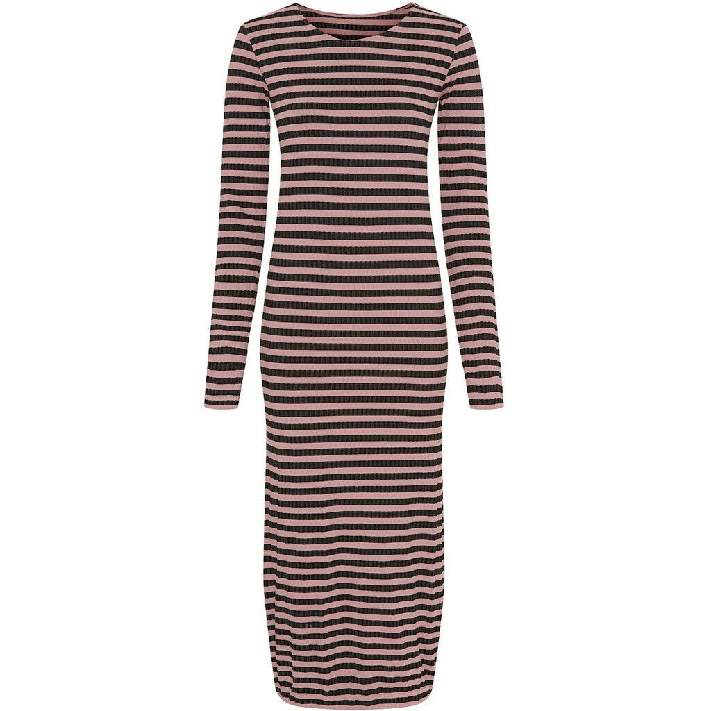 Microfiber T&S Joy dress LS Stripe Dress Nero/Rosa antico