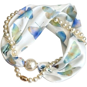 Scarf T&S Kim Scarf w. magnetic pearl and necklace Scarf Butterfly