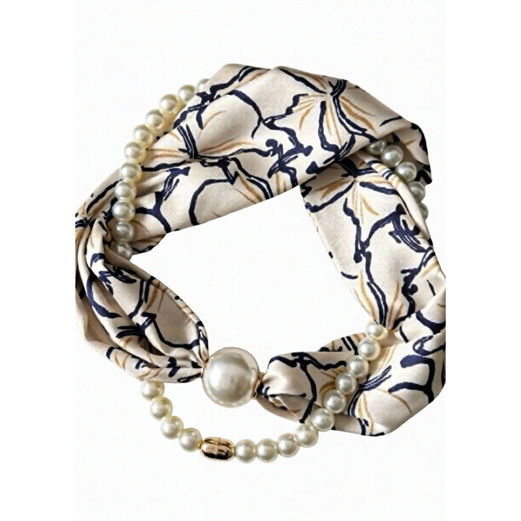 Jewelry T&S Kim Scarf w. magnetic pearl and necklace Scarf Flower