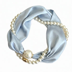 Scarf T&S Kim Scarf w. magnetic pearl and necklace Scarf Light blue