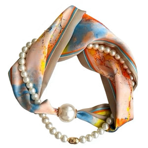 Scarf T&S Kim Scarf w. magnetic pearl and necklace Scarf Multi 4