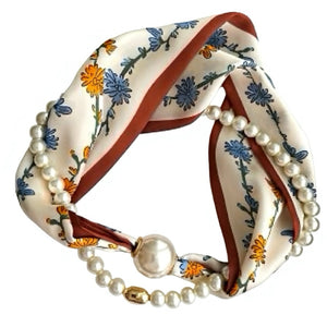 Scarf T&S Kim Scarf w. magnetic pearl and necklace Scarf Multi 5
