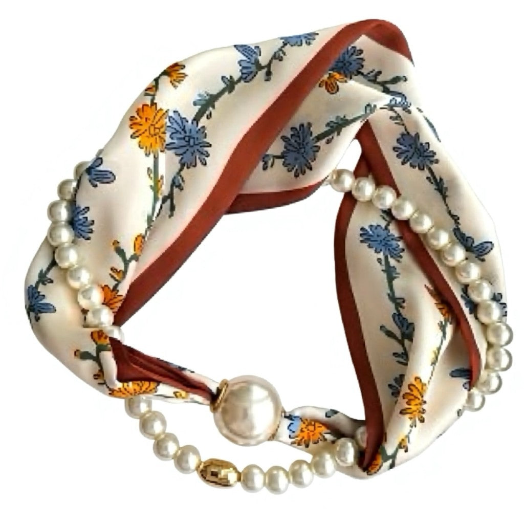 Scarf T&S Kim Scarf w. magnetic pearl and necklace Scarf Multi 5