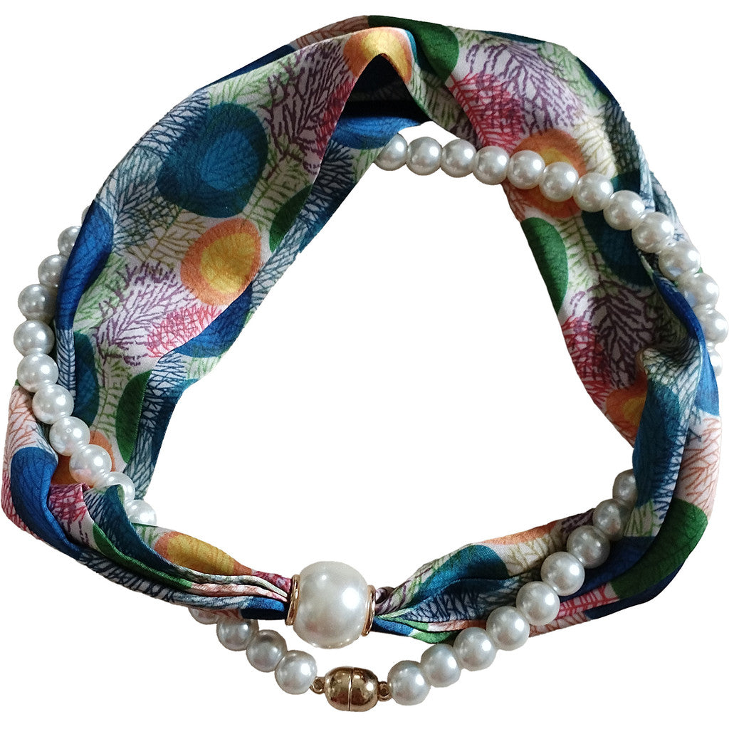 Scarf T&S Kim Scarf w. magnetic pearl and necklace Scarf Multi 7
