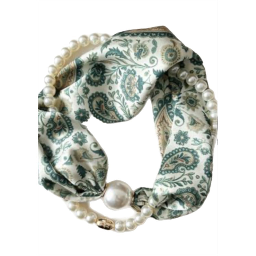 Jewelry T&S Kim Scarf w. magnetic pearl and necklace Scarf Paisley
