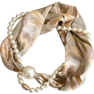Scarf T&S Kim Scarf w. magnetic pearl and necklace Scarf Taupe