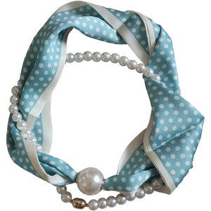 Scarf T&S Kim Scarf w. magnetic pearl and necklace Scarf White dots