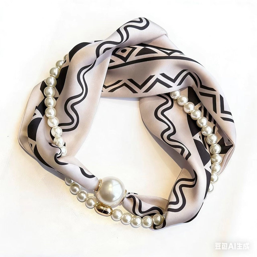 Scarf T&S Kim Scarf w. magnetic pearl and necklace Scarf Zig Zag