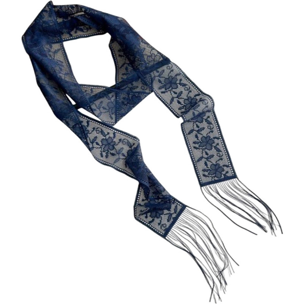 Scarf T&S Lace Fringes Ribbon Scarf Blue