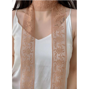 Scarf T&S Lace Fringes Ribbon Scarf Nude