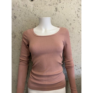 Microfiber T&S Linea rib T-shirt LS Top LS Rosa antico