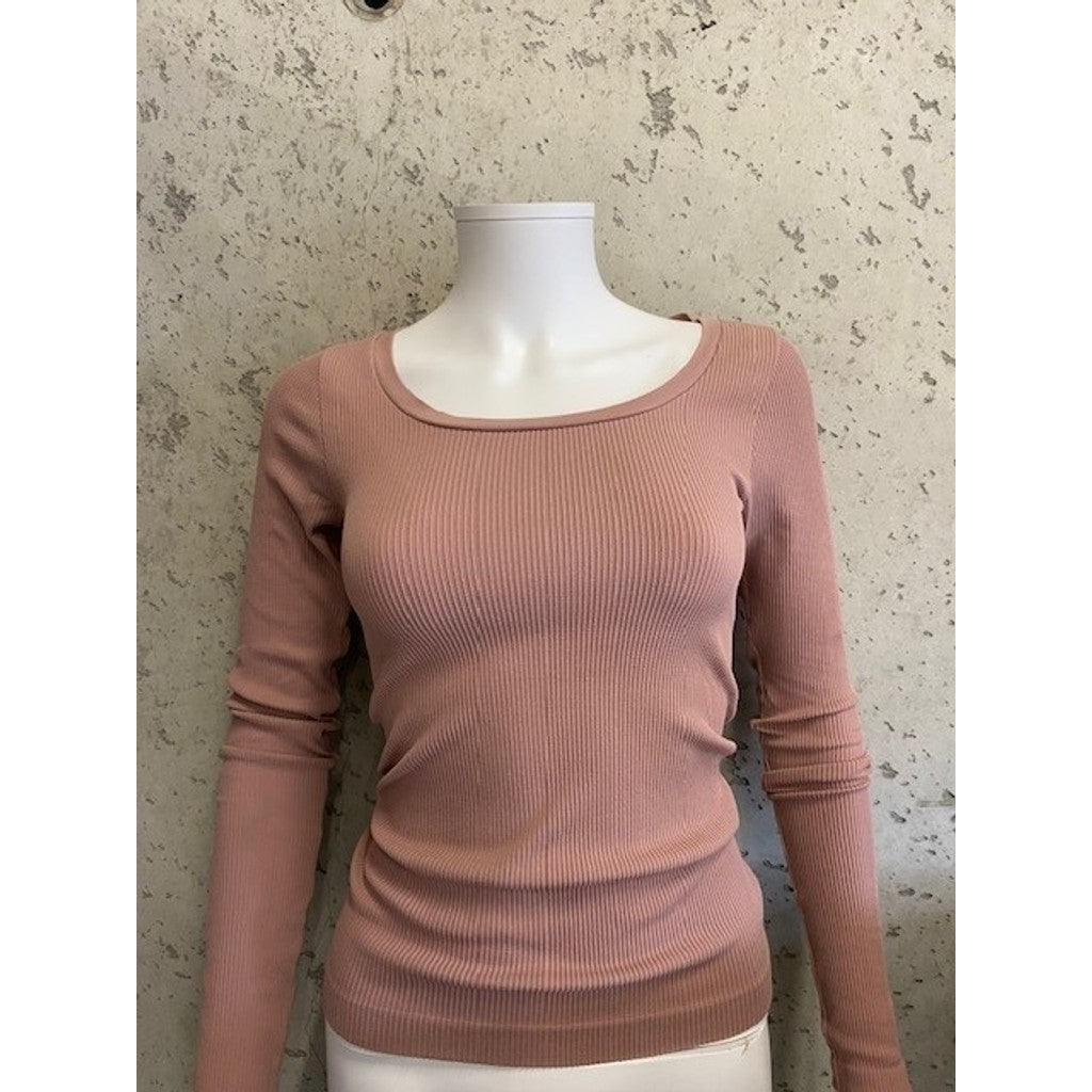 Microfiber T&S Linea rib T-shirt LS Top LS Rosa antico