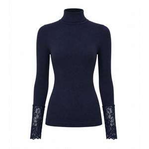 Microfiber T&S Maja Turtle Costina Lace LS Turtleneck LS Blu