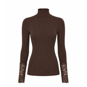 Microfiber T&S Maja Turtle Costina Lace LS Turtleneck LS Cioccolato