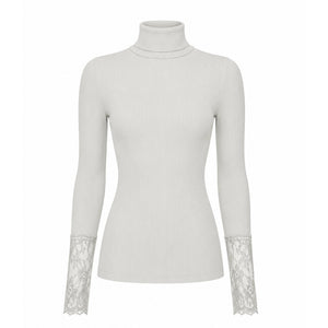 Microfiber T&S Maja Turtle Costina Lace LS Turtleneck LS Ivory