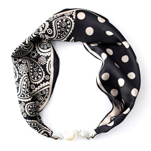 Scarf T&S Mariann Scarf Magnetic Closing Pearl Scarf Black-white
