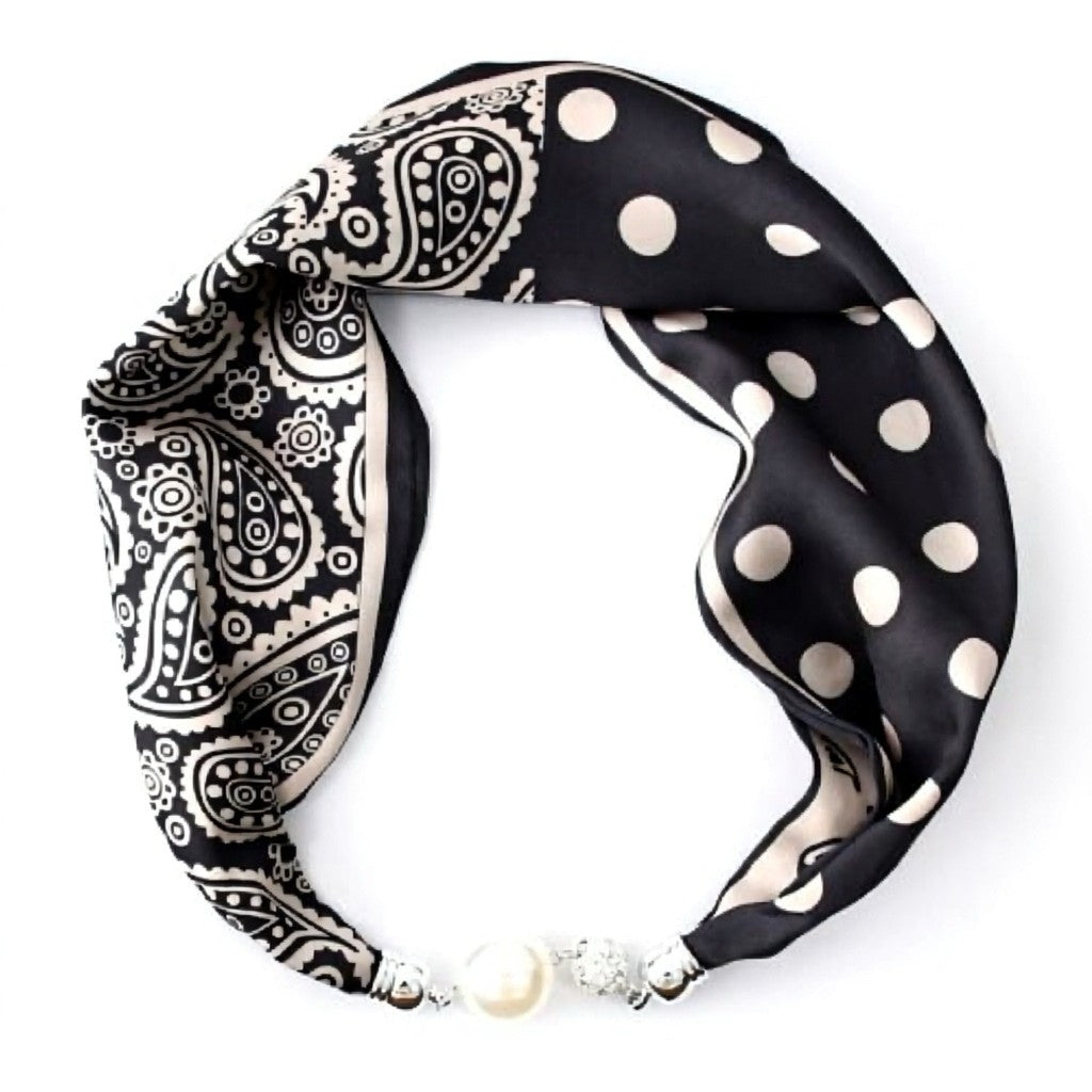 Scarf T&S Mariann Scarf Magnetic Closing Pearl Scarf Black-white