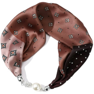 Scarf T&S Mariann Scarf Magnetic Closing Pearl Scarf Brown