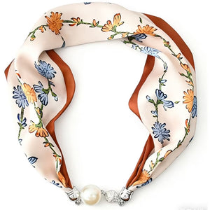 Scarf T&S Mariann Scarf Magnetic Closing Pearl Scarf Flower vine
