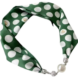 Scarf T&S Mariann Scarf Magnetic Closing Pearl Scarf Green white dots