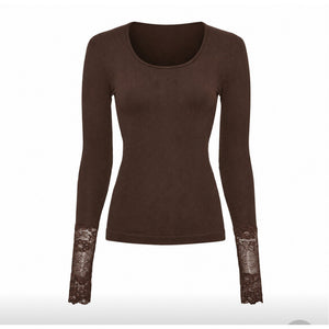 Microfiber T&S Mary Blouse Costina Lace LS T-shirt LS Cioccolato