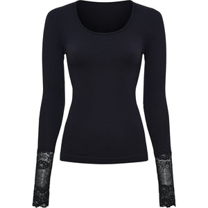 Microfiber T&S Mary Blouse Costina Lace LS T-shirt LS Nero