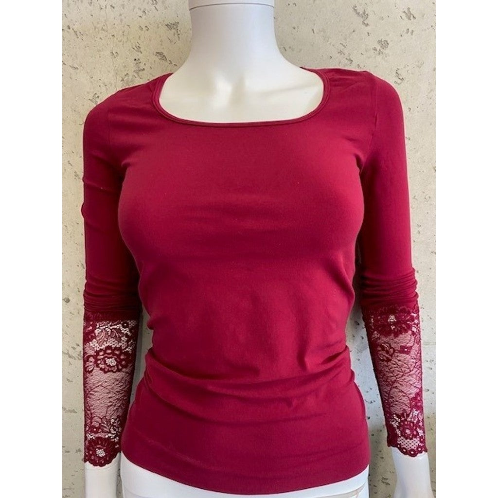 Microfiber T&S Mary Blouse lace LS Top LS Bordo