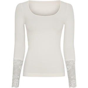 Microfiber T&S Mary Blouse lace LS Top LS Ivory