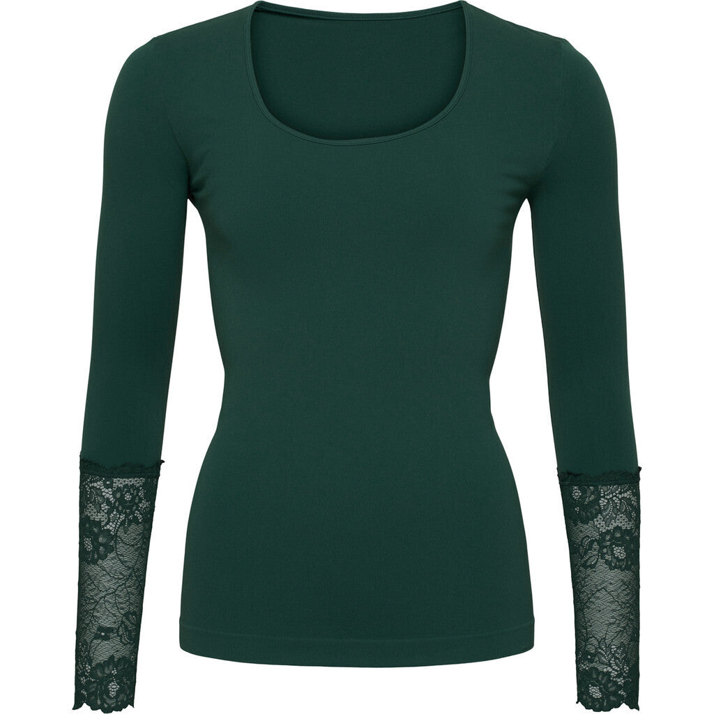 Microfiber T&S Mary Blouse lace LS Top LS Verde scuro