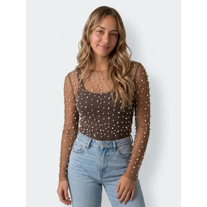 Clothing T&S Mesh Pearl Blouse Blouse Brown