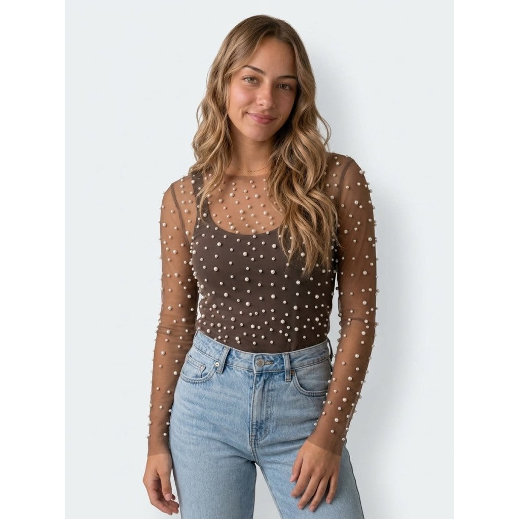 Clothing T&S Mesh Pearl Blouse Blouse Brown