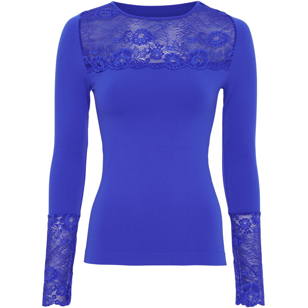 Microfiber T&S Nancy Blouse lacechest LS Top LS Bluette