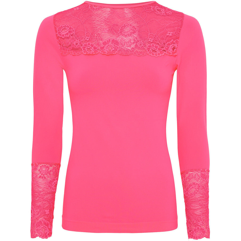 Microfiber T&S Nancy Blouse lacechest LS Top LS Bubble fluo