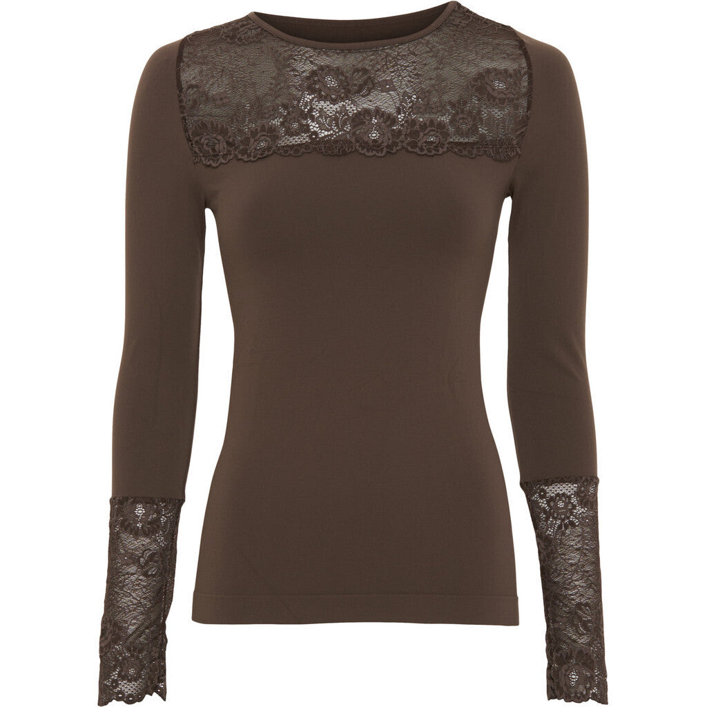 Microfiber T&S Nancy Blouse lacechest LS Top LS Caffe