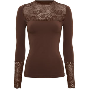 Microfiber T&S Nancy Blouse lacechest LS Top LS Cioccolato