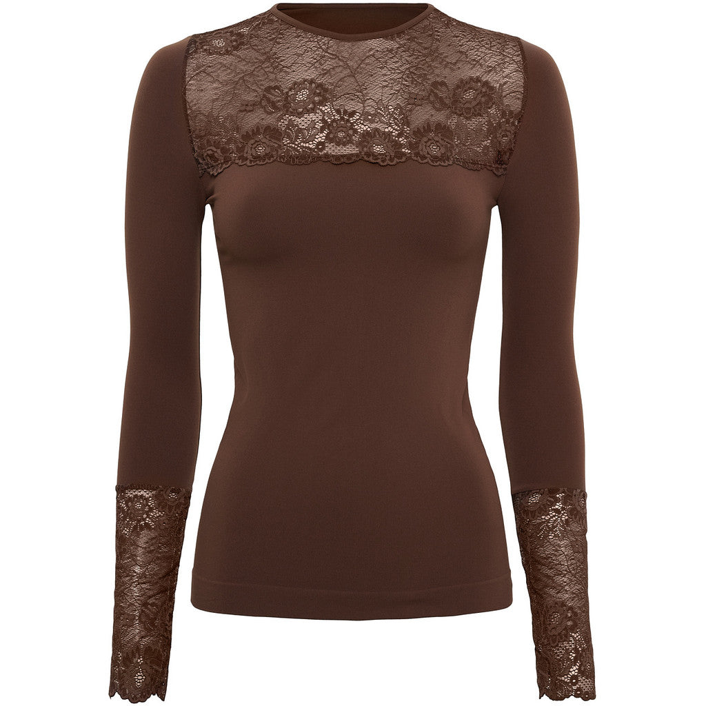 Microfiber T&S Nancy Blouse lacechest LS Top LS Cioccolato