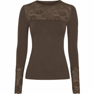 Microfiber T&S Nancy Blouse lacechest LS Top LS Noce