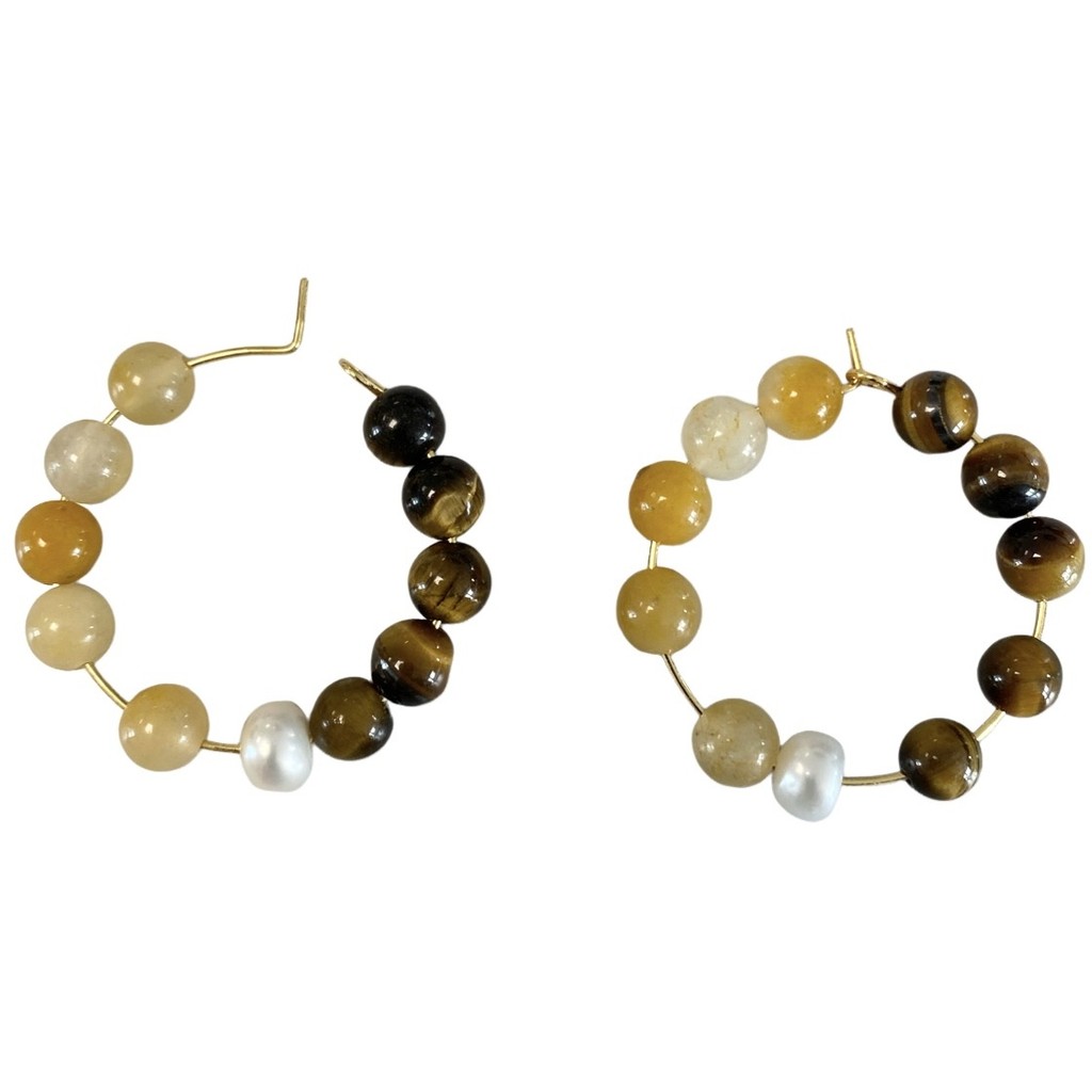 Jewelry T&S Nela Hoop Earring Earring Yellow jade-Yellow tiger Eye