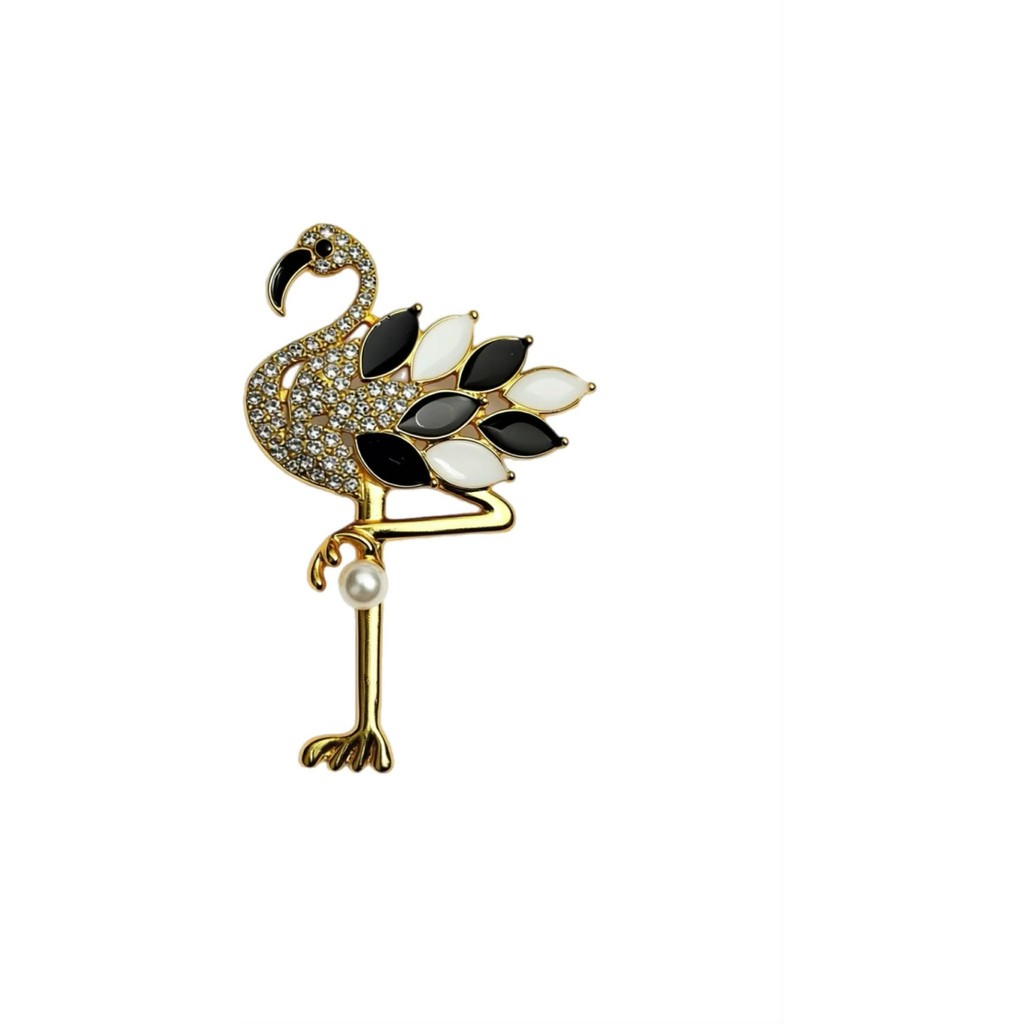 Jewelry T&S Pin Flamingo Black White Pins Black-white